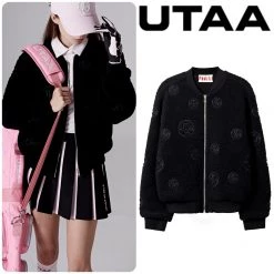 UTAA Blended Fabrics Street Style Shearling Asymmetry Loungewear Black X M