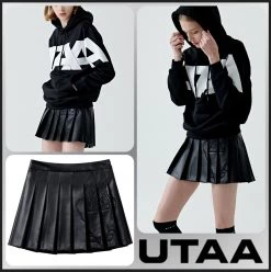 UTAA 2022 SS Blended Fabrics Studded Street Style Asymmetry Loungewear Black X S